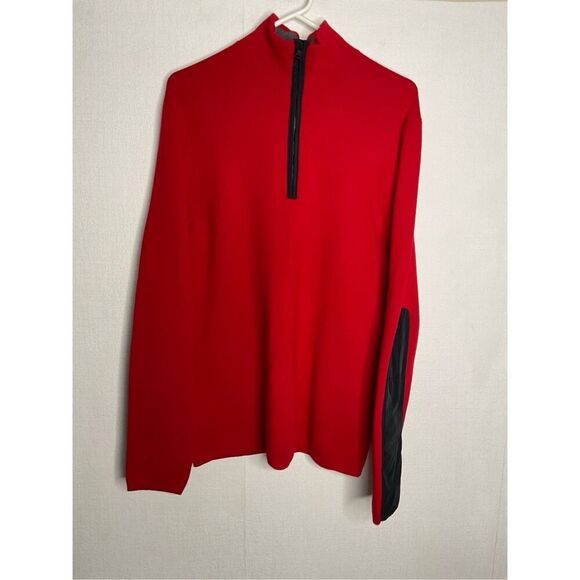 Banana Republic Wool Blend‎ Sweater Mens Large Red Elbow Patch Pullover 1/4 Zip - Picture 1 of 9
